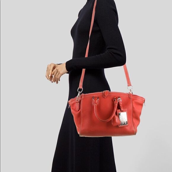 Ralph Lauren Tangerine Pebbled Leather Silver Trim "Proprietor" Satchel Hand Bag - Picture 15 of 16